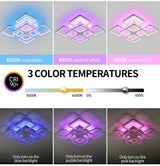 LuxiLamps - LED Bluetooth 4x4 RGB - Ceiling Lamp With Remote Control - Smart Lamp White - Dimmable With App - Living Room Lamp - Modern Lamp - Ceiling Light