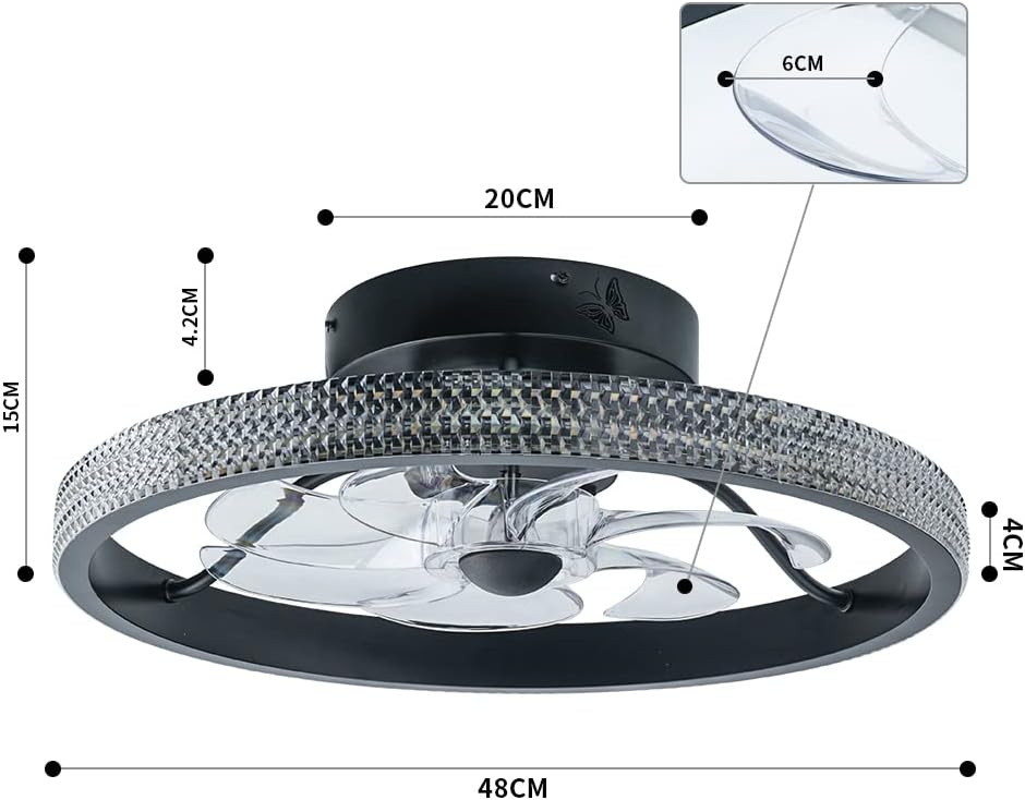 LuxiLamps - LED Ventilator Plafondlamp - Plafondventilator - Zwart - Met Dimmer - 50 cm - 6 Standen Ventilator - Keuken Lamp - Woonkamerlamp - Moderne Lamp