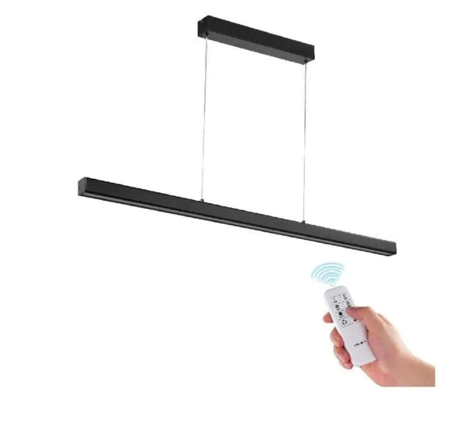 LuxiLamps - Linear Pendant Light - 120 cm - Black - Dimmable with Remote Control - Above Dining Table - LED Chandelier - 20W