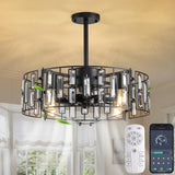 LuxiLamps - Modern Crystal Cage Fan - Ceiling Fan - 6 Speeds - Black - 50 cm - With Remote Control - Chandelier Fan - Living Room Lamp