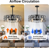 LuxiLamps - Modern Crystal Cage Fan - Ceiling Fan - 6 Speeds - Black - 50 cm - With Remote Control - Chandelier Fan - Living Room Lamp