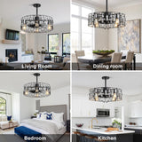 LuxiLamps - Modern Crystal Cage Fan - Ceiling Fan - 6 Speeds - Black - 50 cm - With Remote Control - Chandelier Fan - Living Room Lamp