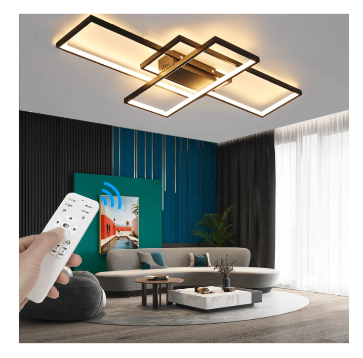 LuxiLamps - Moderne LED Kroonluchter - Dimbaar Met Afstandsbediening - Led Plafond Kroonluchter Zwart - Moderne Kroonluchter - 90 cm