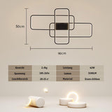 Black Rectangular LED Ceiling Light - 62 W - Dimmable With Remote Control - Adjustable 3000–6000 K - Modern Chandelier For The Living Room