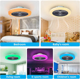 LuxiLamps - Modern RGB Ceiling Fan - Smart Lamp - 8 Colors - Dimmable With Remote Control & APP - 50 cm - Black - Living Room Lamp