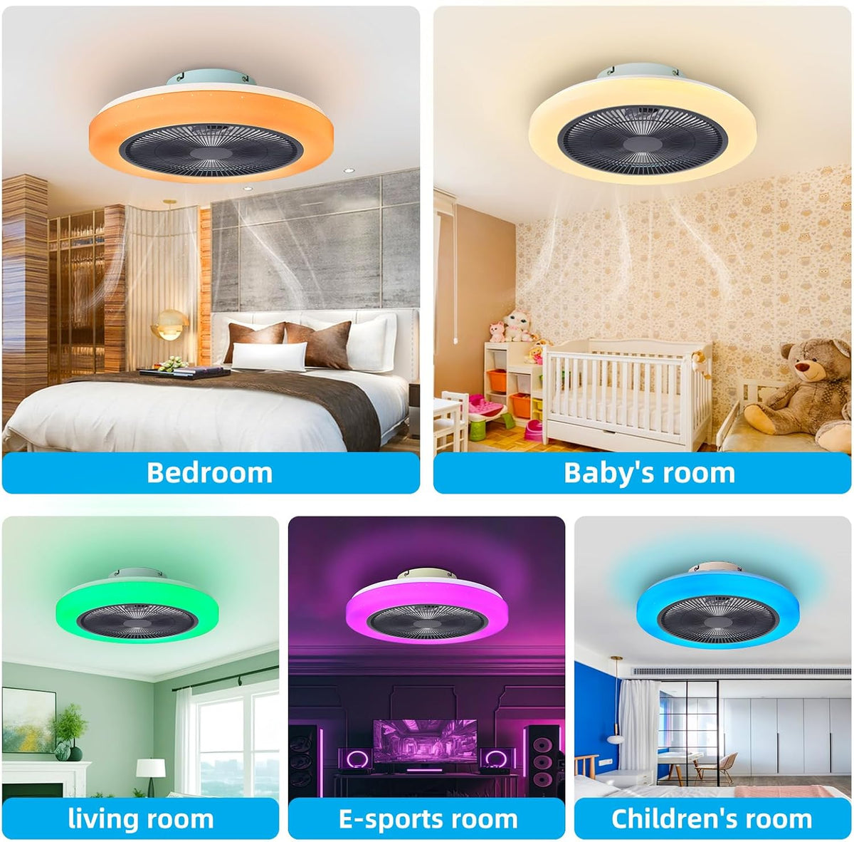 LuxiLamps - Modern RGB Ceiling Fan - Smart Lamp - 8 Colors - Dimmable With Remote Control & APP - 50 cm - Black - Living Room Lamp