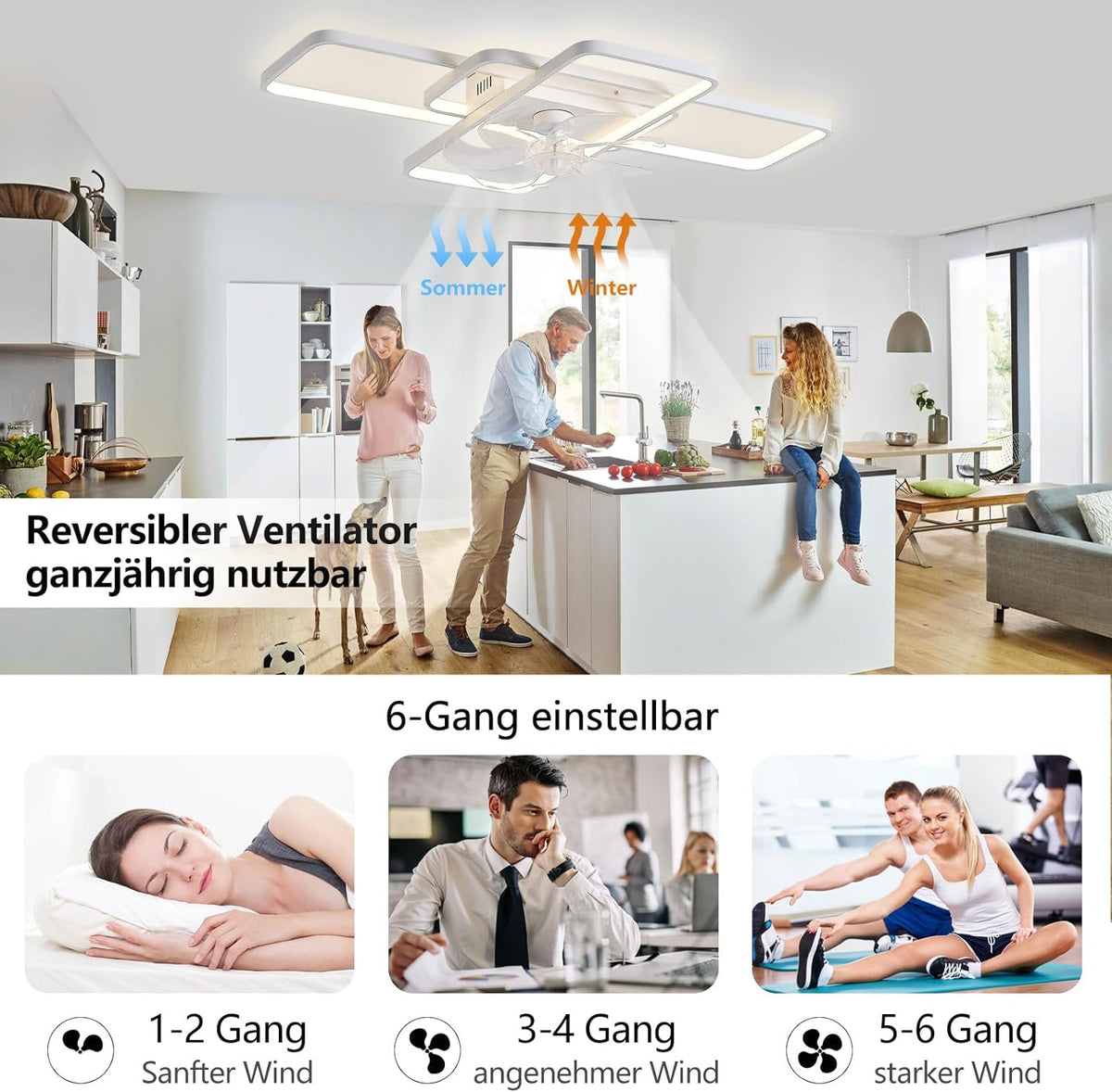 LuxiLamps - Moderne Smart Lamp Ventilator - Dimbaar - LED Plafond Ventilator - Wit - Moderne Kroonluchter Ventilator - 72 cm - Woonkamerlamp