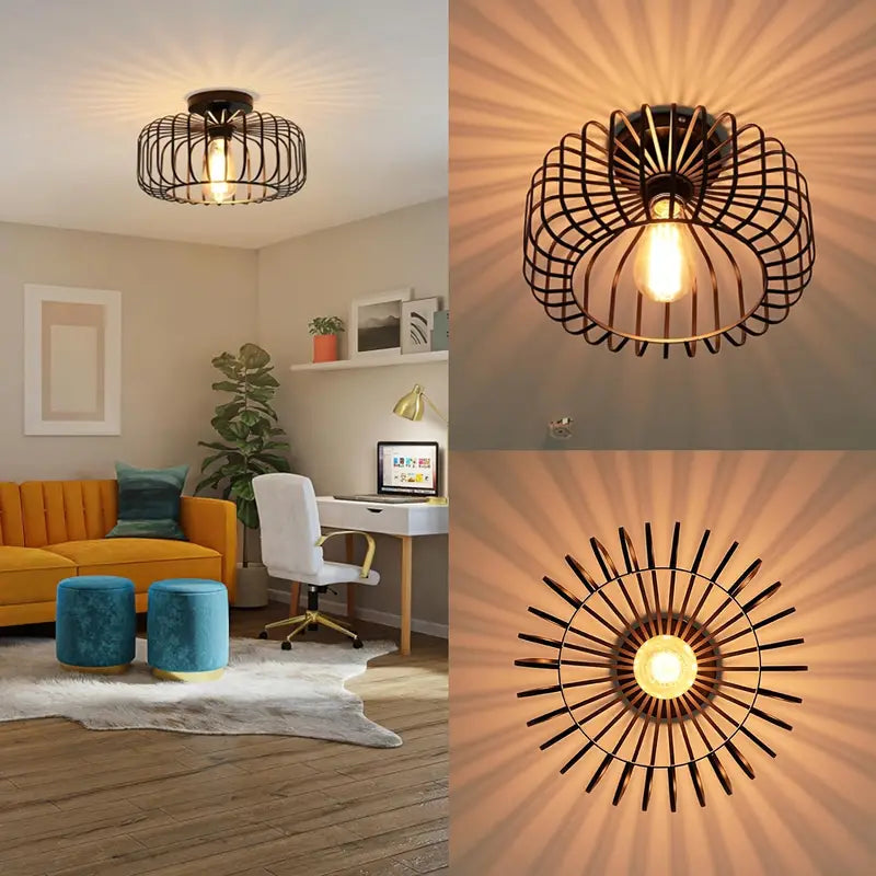 LuxiLamps - Plafondlamp Zwart - Kooi Design - 30 cm - E27 - Kroonluchter - Woonkamer Lamp