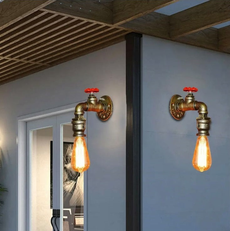 LuxiLamps - Retro Water Pipe Wall Lamp - E27 - Wall Lighting - Vintage Wall Sconce - 60W - Industrial Metal Wall Lamp