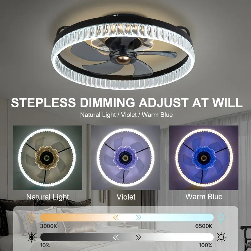LuxiLamps - RGB Fan Ceiling Lamp - Ceiling Fan - Black - Dimmable - 50 cm - 6 Speed Fan - Kitchen Lamp - Living Room Lamp - Modern Lamp