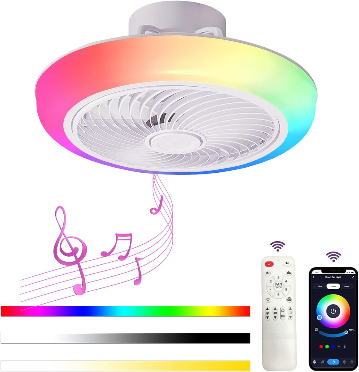 Ceiling Fan With Lighting - 6 Speeds - RGB And Dimmable - With Remote Control And App - With Bluetooth Speaker