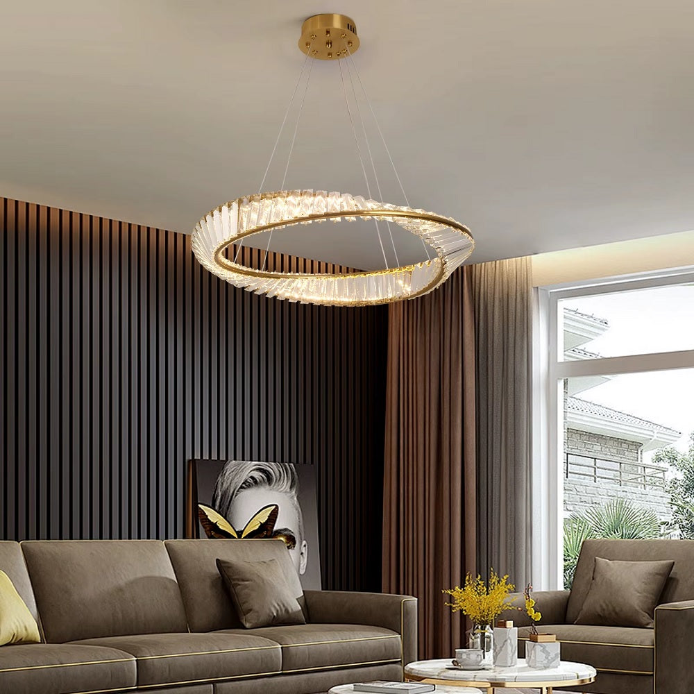 Ring Hanglamp - Goud - 60 cm - Luxe Kristal Kroonluchter - 50 W - Woonkamerlamp Met Wandschakelaar