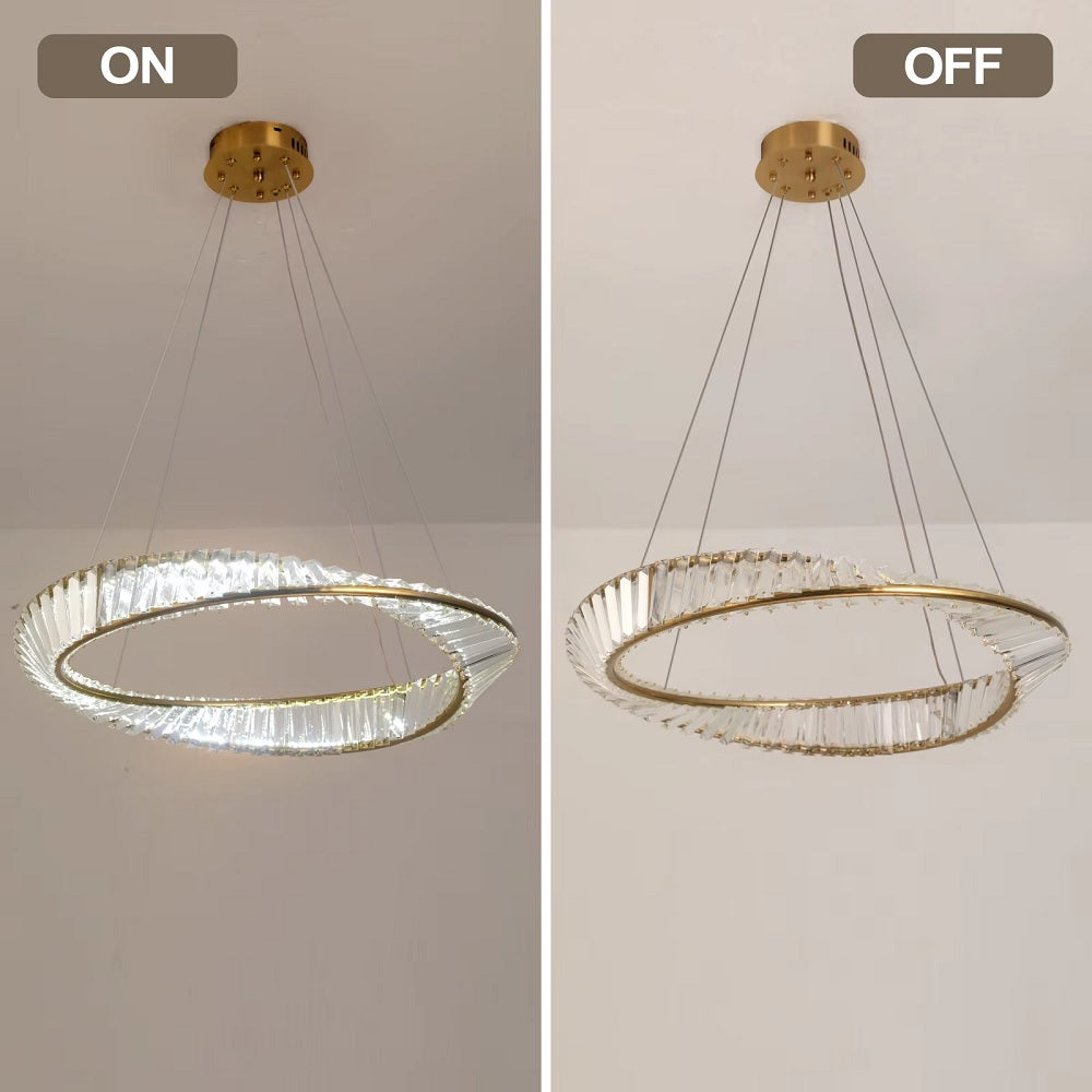 Ring Hanglamp - Goud - 60 cm - Luxe Kristal Kroonluchter - 50 W - Woonkamerlamp Met Wandschakelaar