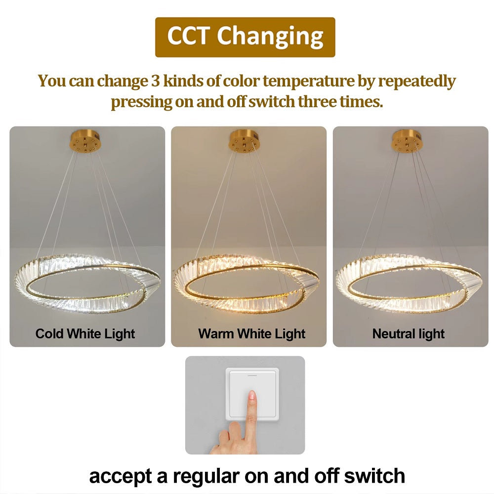 Ring Hanglamp - Goud - 60 cm - Luxe Kristal Kroonluchter - 50 W - Woonkamerlamp Met Wandschakelaar