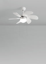 LuxiLamps - Silent 6 Blade Ceiling Fan - 3 Speeds - Chain Switch - Reversible Blade - 80 cm - White - Living Room Lamp - Kitchen - Bedroom - Modern Fan Lamp