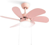 LuxiLamps - Silent 6 Blade Ceiling Fan - 3 Speeds - Chain Switch - Reversible Blade - 80 cm - Pink - Living Room Lamp - Kitchen - Bedroom - Modern Fan Lamp