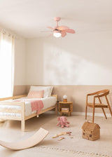 LuxiLamps - Silent 6 Blade Ceiling Fan - 3 Speeds - Chain Switch - Reversible Blade - 80 cm - Pink - Living Room Lamp - Kitchen - Bedroom - Modern Fan Lamp