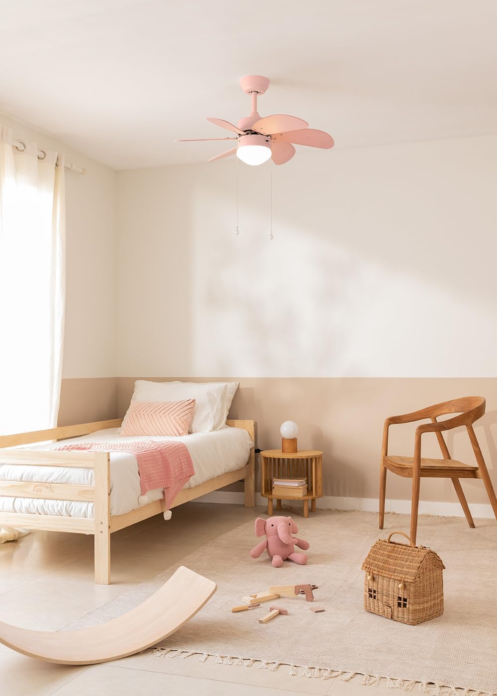 LuxiLamps - Silent 6 Blade Ceiling Fan - 3 Speeds - Chain Switch - Reversible Blade - 80 cm - Pink - Living Room Lamp - Kitchen - Bedroom - Modern Fan Lamp