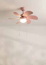 LuxiLamps - Silent 6 Blade Ceiling Fan - 3 Speeds - Chain Switch - Reversible Blade - 80 cm - Pink - Living Room Lamp - Kitchen - Bedroom - Modern Fan Lamp