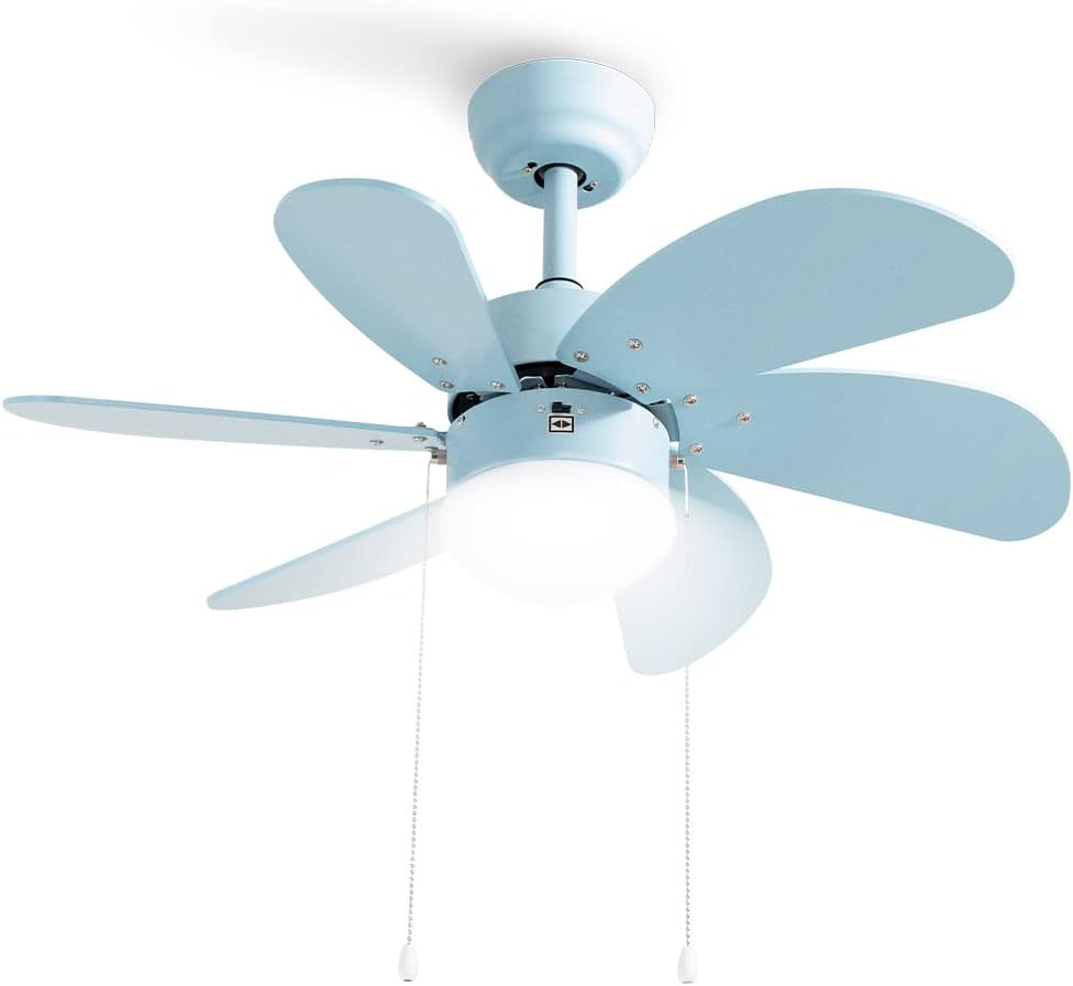 LuxiLamps - Silent 6 Blade Ceiling Fan - 3 Speeds - Chain Switch - Reversible Blade - 80 cm - Pink - Living Room Lamp - Kitchen - Bedroom - Modern Fan Lamp