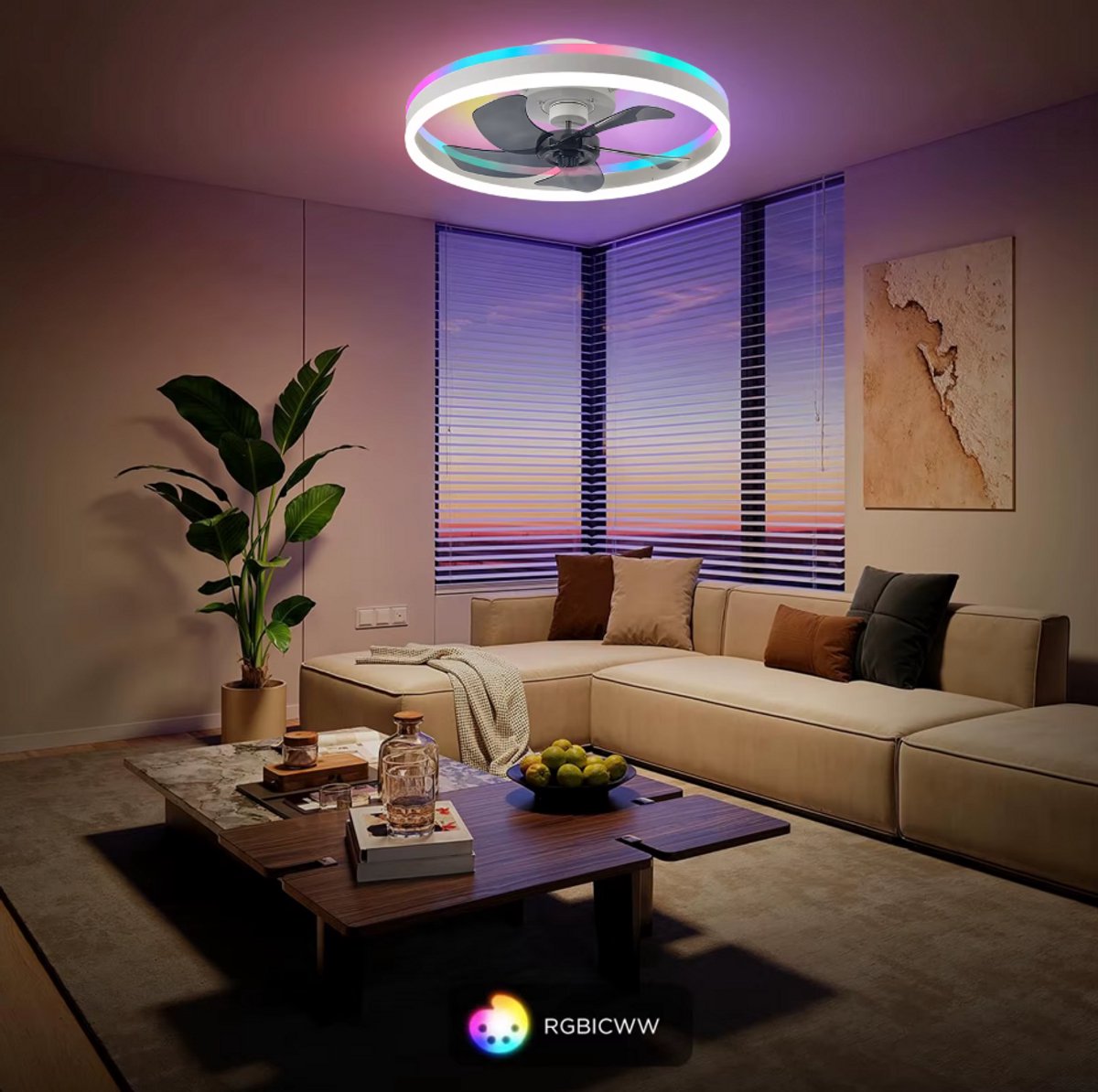 LuxiLamps - Ventilator Lamp - Smart Lamp - RGB - 6 Standen - Dimbaar - Kroonluchter Ventilator - Chandelier Fan - Woonkamer Lamp - Ventilator Lampen