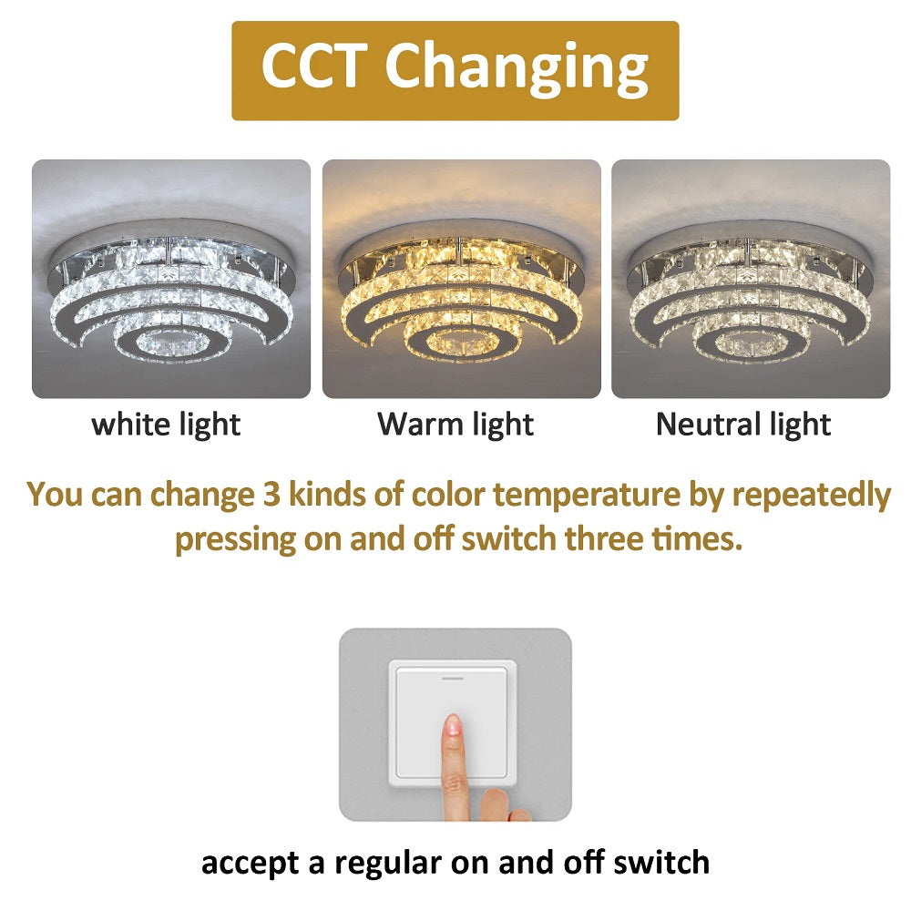 LuxiLamps - Sun & Moon Ceiling Lamp - Crystal LED Chandelier - 3 Colors - Modern Living Room Lamp - 40 cm - Ceiling Lamp