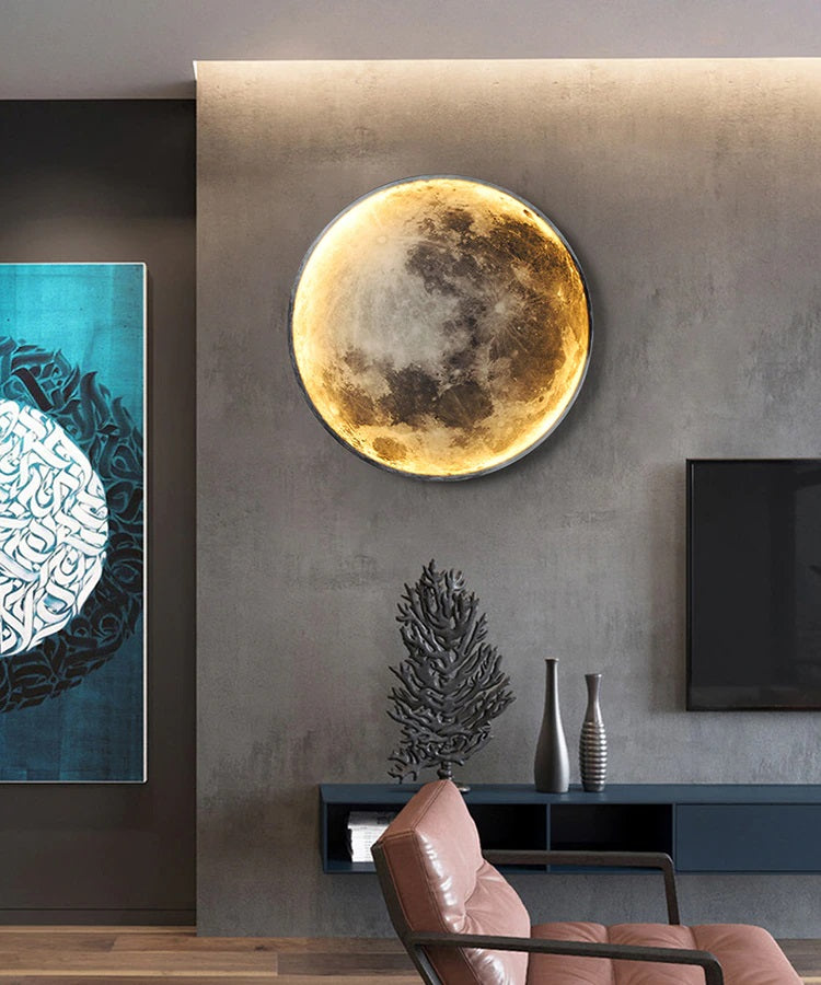 Maan Wandlamp - Ø 60 cm - Dimbaar Met Afstandsbediening - Slaapkamerlamp - Woonkamerlamp - Moderne lamp - Led Lamp - Led Plafond Lamp