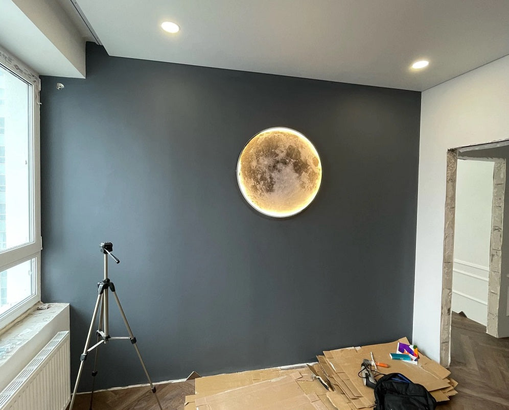 Maan Wandlamp - Ø 60 cm - Dimbaar Met Afstandsbediening - Slaapkamerlamp - Woonkamerlamp - Moderne lamp - Led Lamp - Led Plafond Lamp