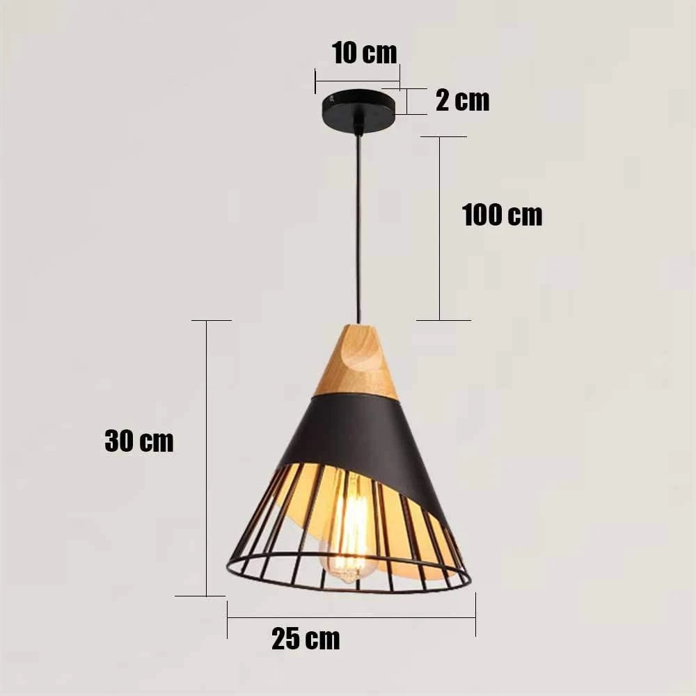 Modern Elegant Pendant Lamp - Wooden Accent - Black - 25 cm - Dining Room Lamp - Chandelier - Black - Living Room Lamp
