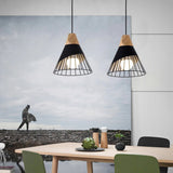 Modern Elegant Pendant Lamp - Wooden Accent - Black - 25 cm - Dining Room Lamp - Chandelier - Black - Living Room Lamp