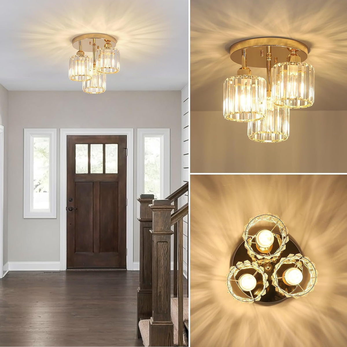 Modern Crystal Chandelier - 3-Head Crystal Ceiling Lamp - K9 Crystal - E27 - Gold - Lighting - Ceiling Light
