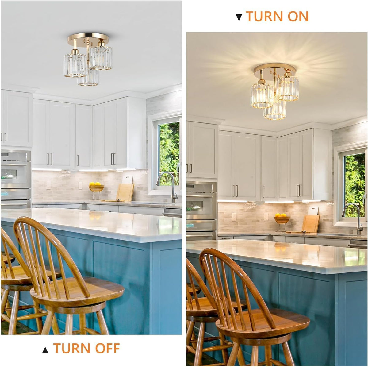 Modern Crystal Chandelier - 3-Head Crystal Ceiling Lamp - K9 Crystal - E27 - Gold - Lighting - Ceiling Light