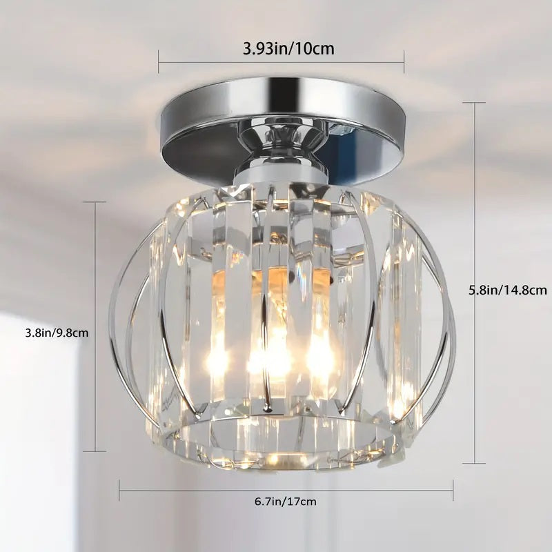 Modern Crystal Ceiling Light - Round LED Crystal - Chandelier - Chrome - Aisle or Hallway Lamp - Crystal LED Lamp - Ceiling Light