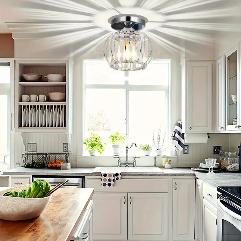 Modern Crystal Ceiling Light - Round LED Crystal - Chandelier - Chrome - Aisle or Hallway Lamp - Crystal LED Lamp - Ceiling Light