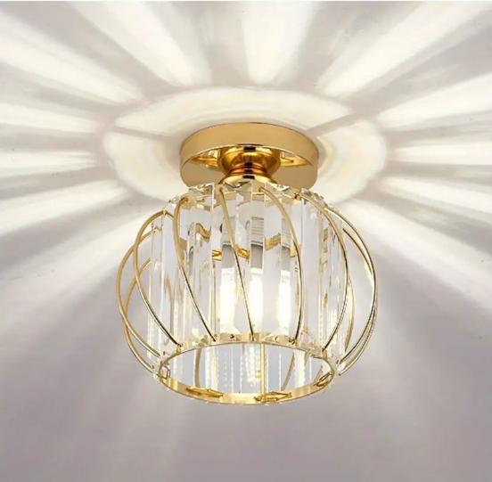 Modern Crystal Ceiling Light - LED Round Crystal - Chandelier - Gold - Hallway or Foyer Lamp - Crystal LED Lamp - Flush Mount