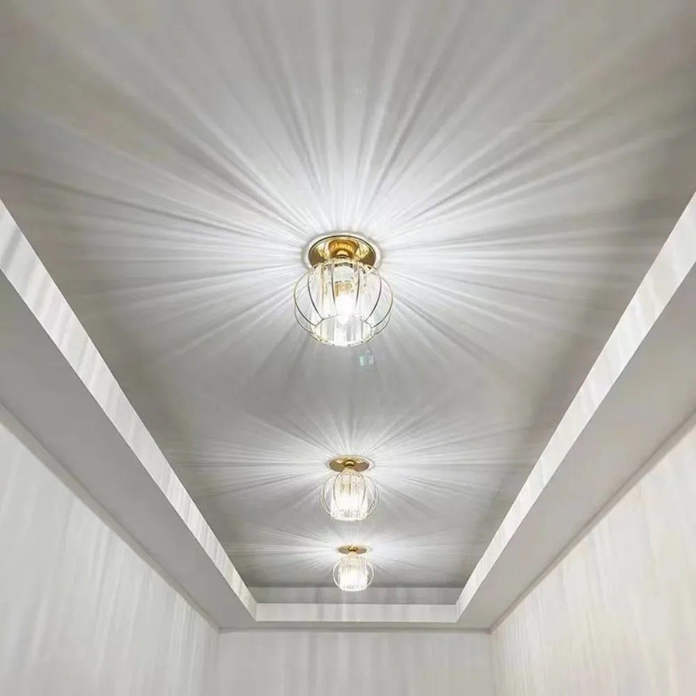 Modern Crystal Ceiling Light - LED Round Crystal - Chandelier - Gold - Hallway or Foyer Lamp - Crystal LED Lamp - Flush Mount