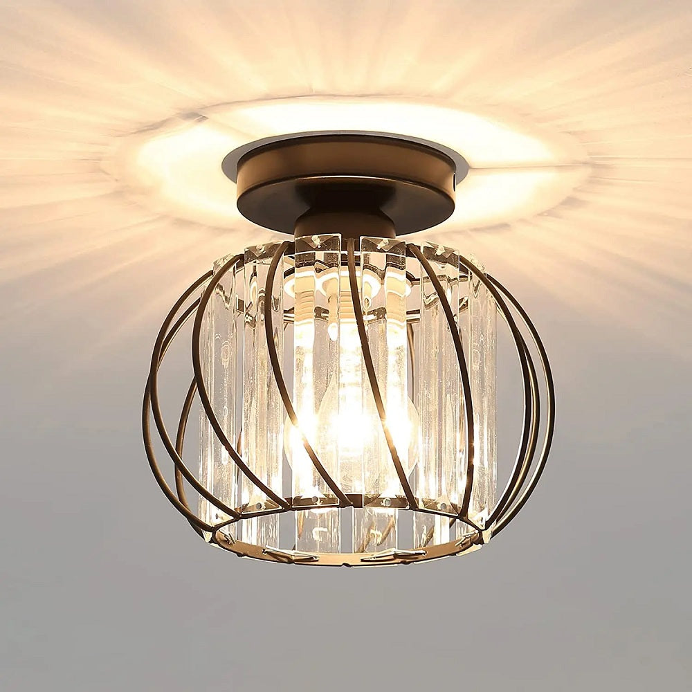 Modern Crystal Ceiling Light - LED Round Crystal - Chandelier - Black - Aisle or Hallway Lamp - Crystal LED Lamp - Ceiling Flush Mount