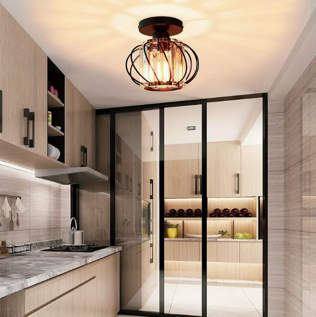 Modern Crystal Ceiling Light - LED Round Crystal - Chandelier - Black - Aisle or Hallway Lamp - Crystal LED Lamp - Ceiling Flush Mount