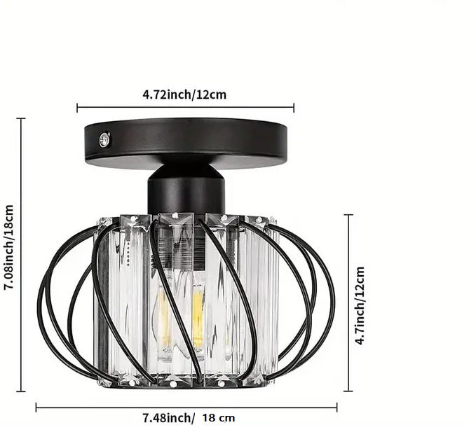 Modern Crystal Ceiling Light - LED Round Crystal - Chandelier - Black - Aisle or Hallway Lamp - Crystal LED Lamp - Ceiling Flush Mount