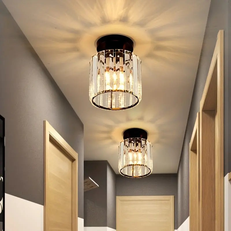 Modern Crystal Ceiling Lamp - Black - LED Round Crystal Chandelier - Aisle Lamp