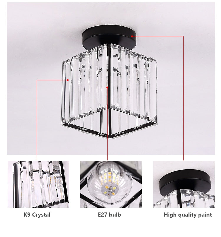 Moderne Kristallen Plafondlamp - Zwart - LED Vierkant Kristallen Kroonluchter - Gangpad Lamp