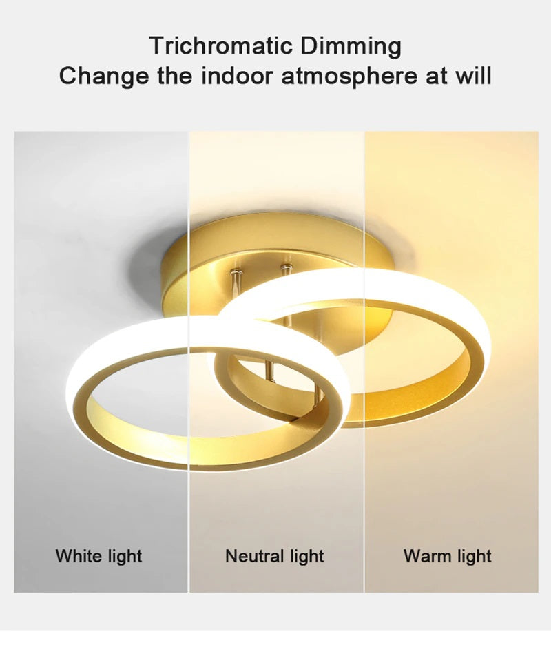 Modern Ceiling Light - Round LED - Chandelier - Hallway Lamp - Lighting - 25 cm - Gold - Flush Mount - 20W