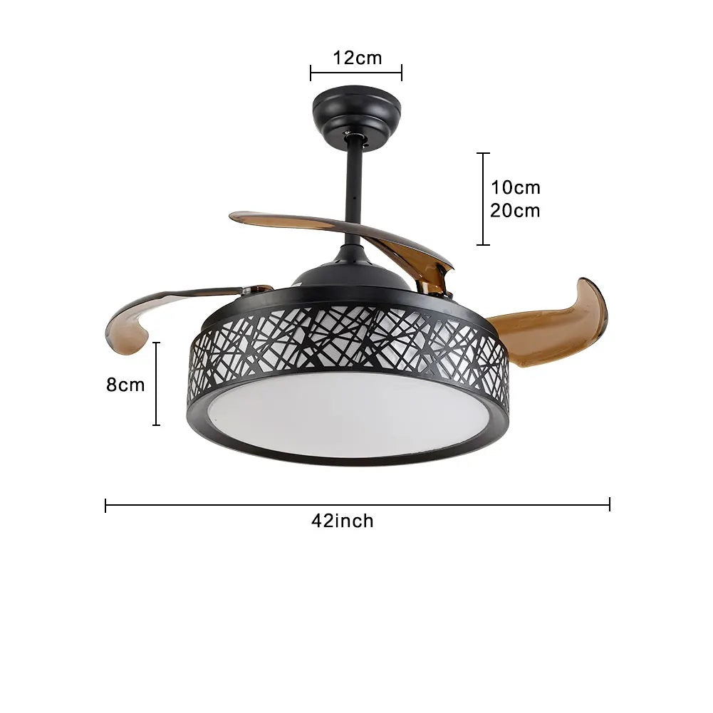Moderne Ventilator Hanglamp - 6 Standen - Dimbaar Met Afstandsbediening - Bruin/Zwart - 42 Inch - Plafondventilator - Inklapbare Ventilator Lamp