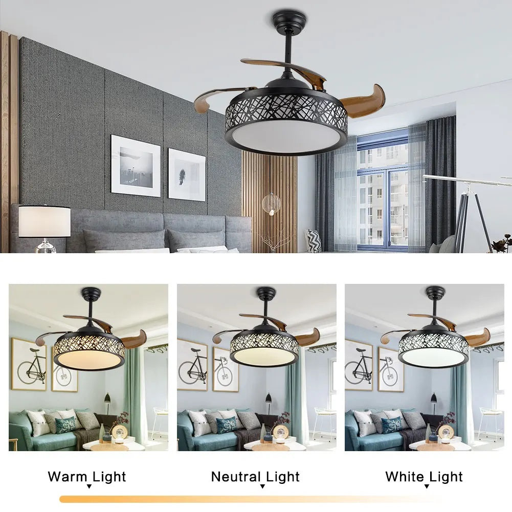 Moderne Ventilator Hanglamp - 6 Standen - Dimbaar Met Afstandsbediening - Bruin/Zwart - 42 Inch - Plafondventilator - Inklapbare Ventilator Lamp
