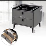 Nightstand With LED - 3 USB Ports - Wireless Charging - Grey - 2 Drawers - 50x45x40cm - Smart Bedside Table - Bedroom - 3 Color LED
