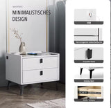 Nightstand with LED - 3 USB Ports - Wireless Charging - White - 2 Drawers - 50x45x40cm - Smart Nightstand - Bedroom - 3 Color LED