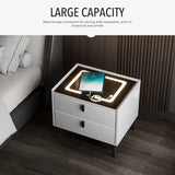 Nightstand with LED - 3 USB Ports - Wireless Charging - White - 2 Drawers - 50x45x40cm - Smart Nightstand - Bedroom - 3 Color LED