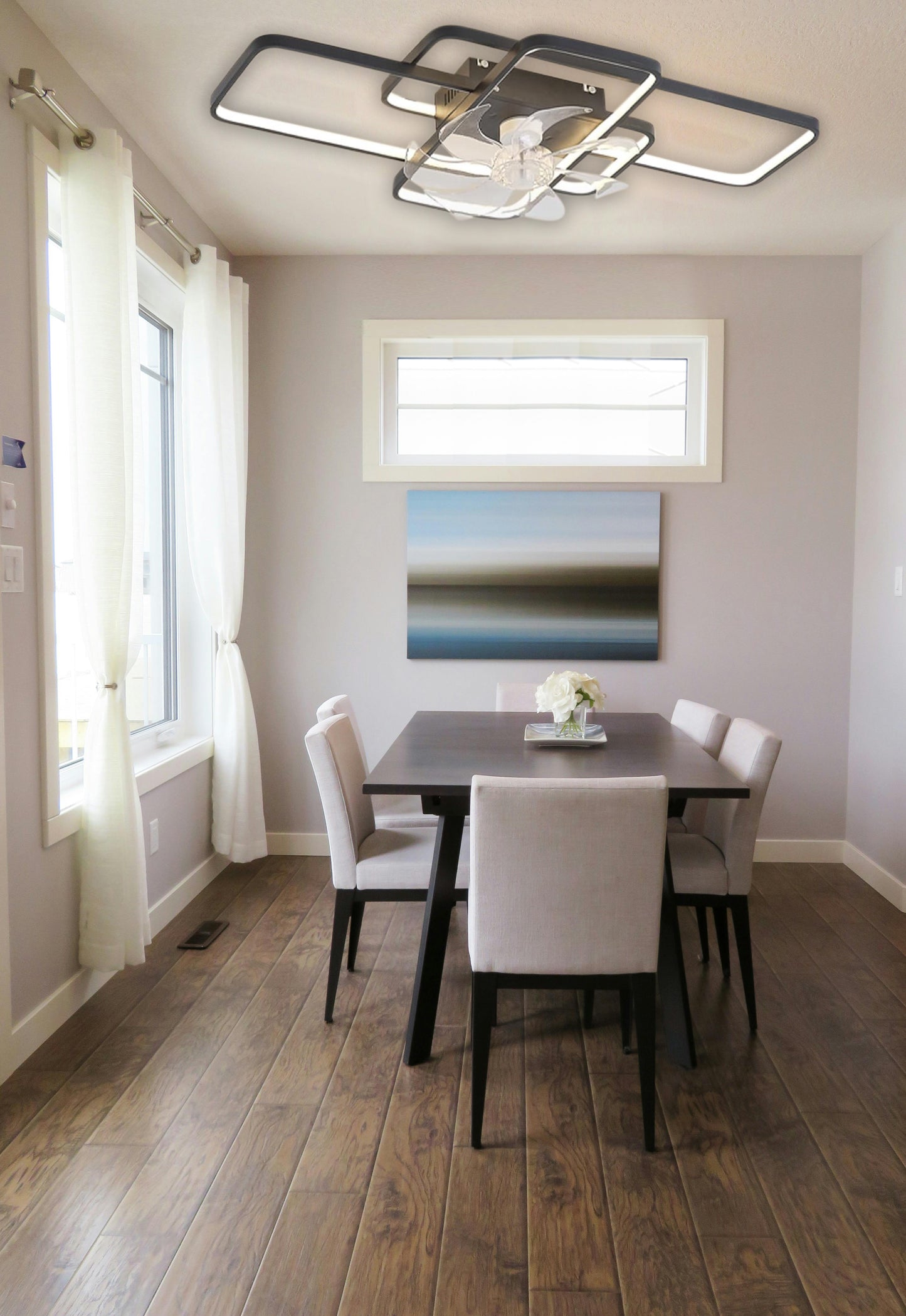 LuxiLamps - Moderne Smart Lamp Ventilator - Dimbaar - LED Plafond Ventilator - Zwart - Moderne Kroonluchter Ventilator - 72 cm - Woonkamerlamp