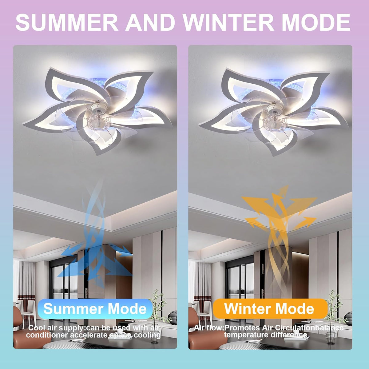 Plafond Ventilator Lamp - 55 CM - Smart Lamp - 6 Standen - Dimbaar - RGB - Wit - Kroonluchter Ventilator - 12 Kleuren - Chandelier Fan - Woonkamer Lamp - Ventilator Lamp