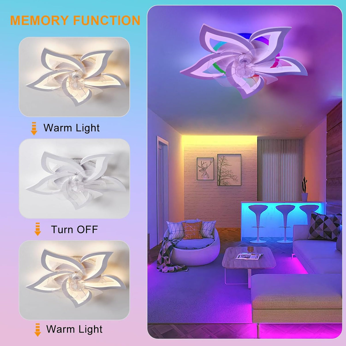 Plafond Ventilator Lamp - 55 CM - Smart Lamp - 6 Standen - Dimbaar - RGB - Wit - Kroonluchter Ventilator - 12 Kleuren - Chandelier Fan - Woonkamer Lamp - Ventilator Lamp